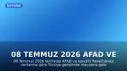 08 Temmuz 2026 AFAD ve Kandilli Verilerine Göre Son Depremler