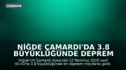 Niğde Çamardı'da 3.8 Büyüklüğünde Deprem Meydana Geldi