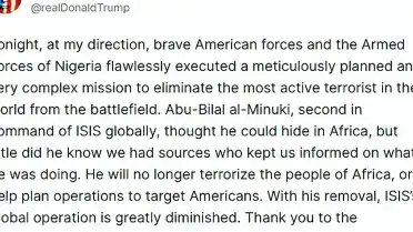 ABD Başkanı Trump: DEAŞ'ın Küresel İkinci Komutanı Öldürüldü
