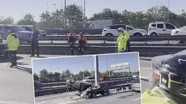 D-100 Karayolu'nda Trafik Kazası: Otomobil Takla Attı