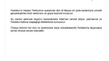 Dışişleri Bakanlığı'ndan Pakistan'daki Terör Saldırısına Kınama