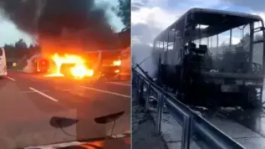 Pozantı Otoyolu'nda Yolcu Otobüsü Alev Aldı, Yolcular Kurtarıldı