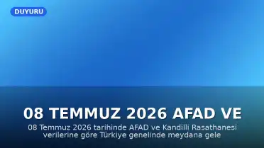 08 Temmuz 2026 AFAD ve Kandilli Verilerine Göre Son Depremler