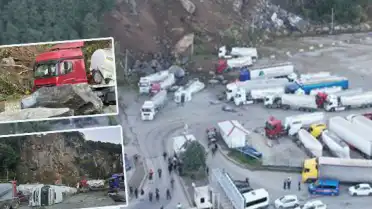 Artvin Hopa'da TIR parkına kaya düştü: 1 kişi hayatını kaybetti, 8 araç hasar gördü
