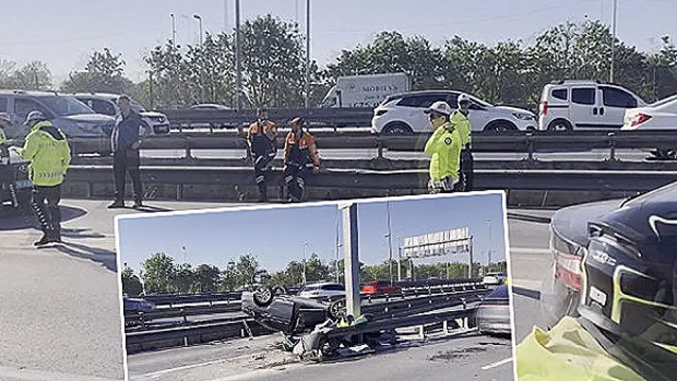 D-100 Karayolu'nda Trafik Kazası: Otomobil Takla Attı