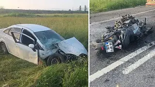 Bursa'da Trafik Kazası: Otomobil Tarlaya Uçtu, Elektrik Direğine Çarpan Motosiklet Sürücüsü Ağır Yaralandı
