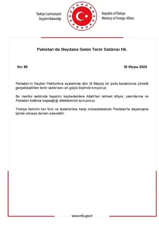 Dışişleri Bakanlığı'ndan Pakistan'daki Terör Saldırısına Kınama