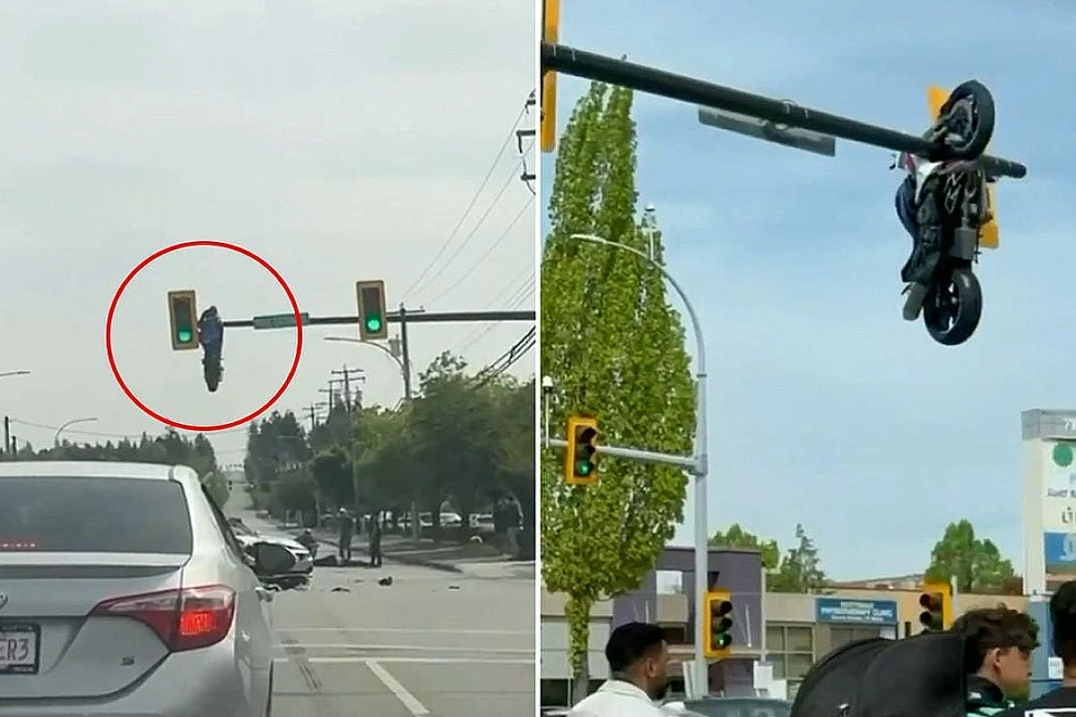 Trafik Işığında Asılı Kalan Motosiklet Şaşkınlık Yarattı