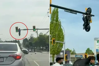 Trafik Işığında Asılı Kalan Motosiklet Şaşkınlık Yarattı