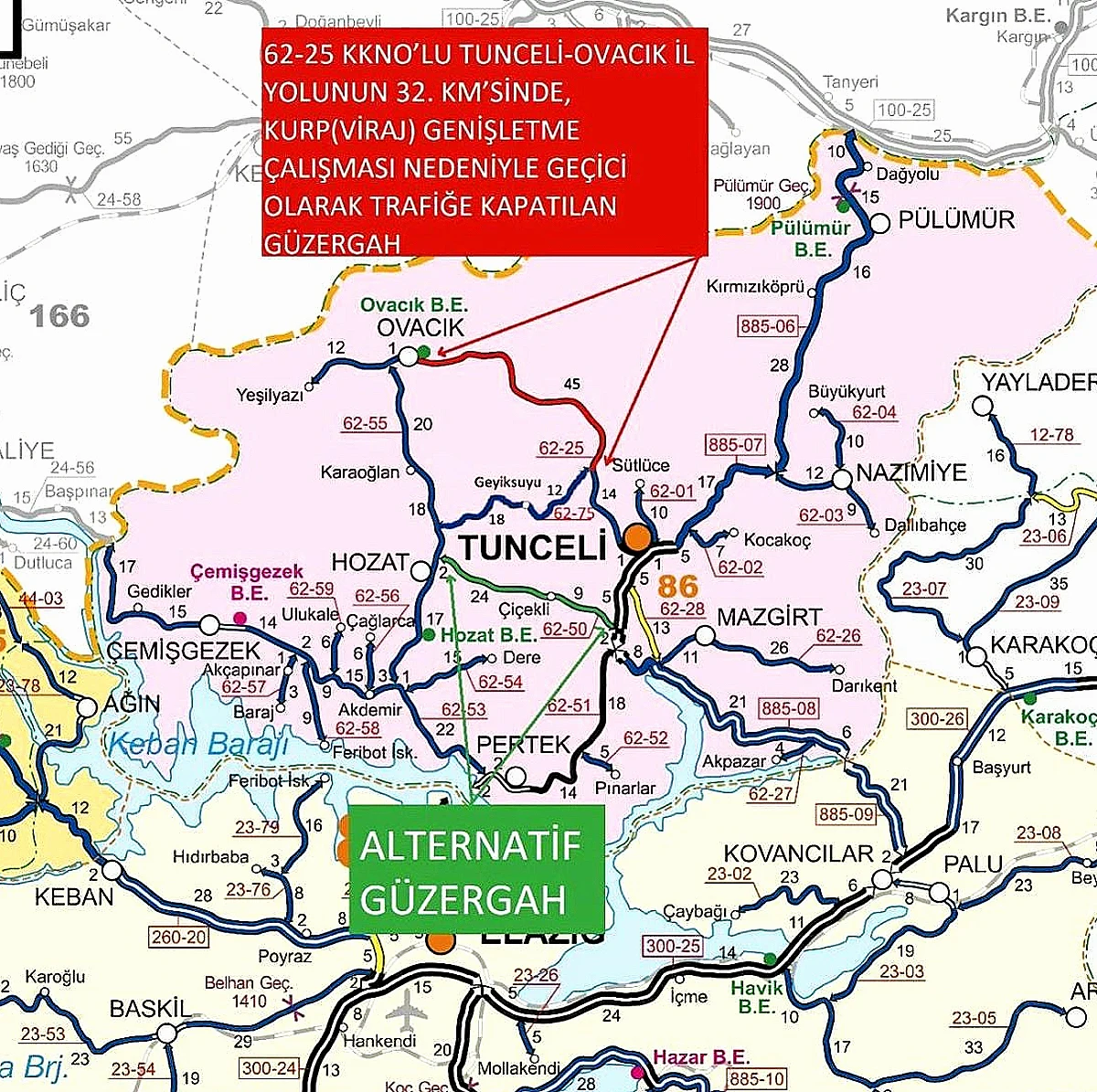 Tunceli-Ovacık Yolunda Kontrollü Patlatma Nedeniyle Trafik Durdurulacak